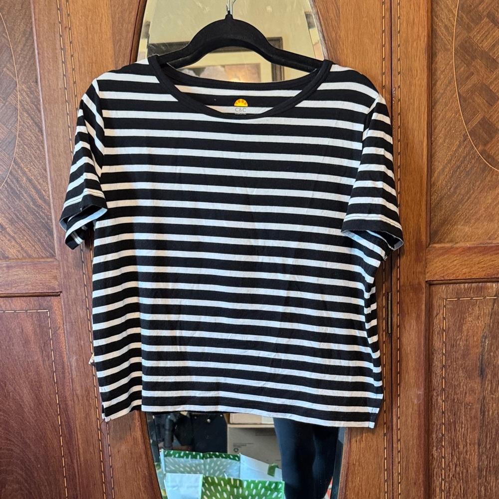C&C California Black and White Striped Top